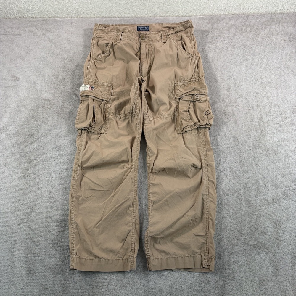 Vintage Polo Jeans Ralph Lauren Paratrooper Cargo Pants Men Fits 34x29 USA Flag
